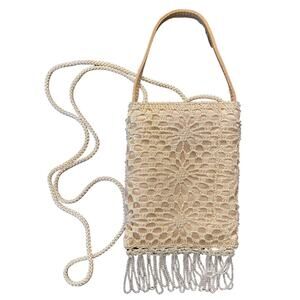 La Regale small beaded vinatge bag purse. Macrame vintage boho braided strap